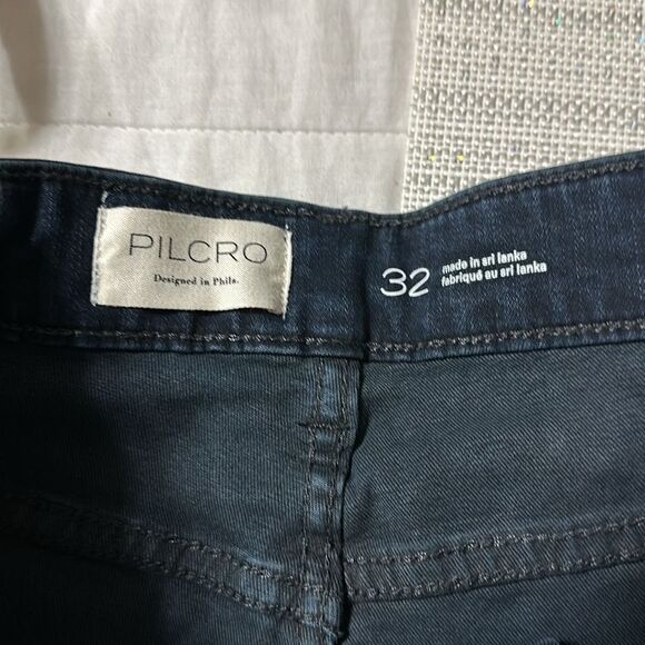 Anthro x Pilcro 32 Navy Dark Wash Stretch Straight Jeans - Picture 10 of 12